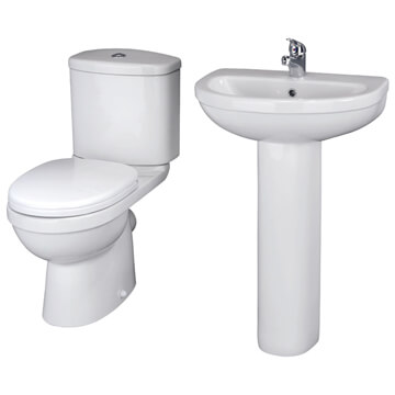 Nuie White Bathroom Cloakroom Suits - Toilet Pan and Full Pedestal Basin - CIV001