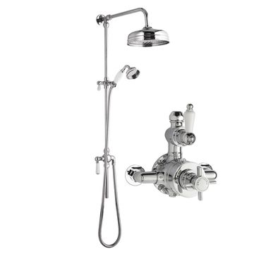 Nuie Traditional Rigid Riser Kit with Beaumont Twin Exposed Thermostatic Shower Valve