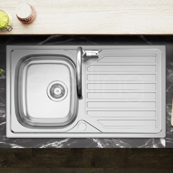 Clearwater Okio Contemporary Stainless Steel Inset Kitchen Sink with Drainer and Waste - 1 Bowl