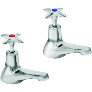 Deva Contemporary Pair Of Chrome Bath Taps - Crosshead Handles - Deck Mounted