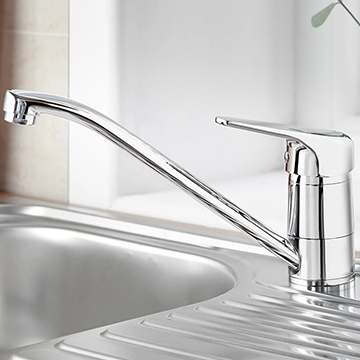 Deva Adore Contemporary Chrome Kitchen Sink Mixer Tap with Long Swivel Spout - Flat Handle - Image