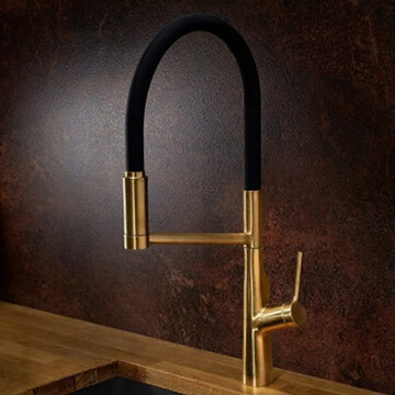 Clearwater Alasia Semi-Pro Brushed Brass Pull Out Kitchen Sink Tap - Stick Handle