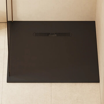 Crosswater Vito Matt Black Low-Profile Square Shower Tray 900 x 900mm - 25mm High - Dolomite