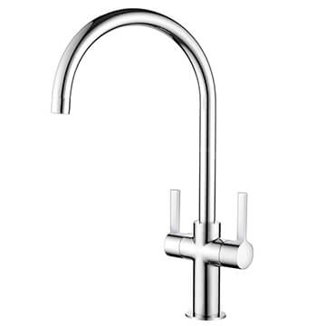 Clearwater Auva-C Chrome Kitchen Mixer Tap with Curved Swivel Spout - Stick Handles