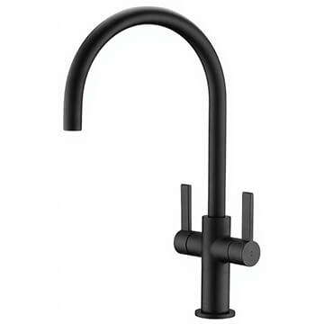 Clearwater Auva-C Matt Black Kitchen Mixer Tap with Curved Swivel Spout - Stick Handles