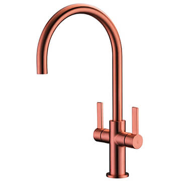Clearwater Auva-C Regency Copper Kitchen Mixer Tap with Curved Swivel Spout - Stick Handles