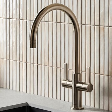 Clearwater Auva-C Contemporary Kitchen Mixer Tap with Curved Swivel Spout - Stick Handles