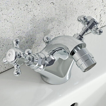 Hudson Reed Topaz Traditional Bidet Mixer Tap with Pop Up Waste - Crosshead Handles