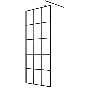 Nuie Black Grid Wetroom Screen with Support Bar - 1950mm High - Aluminium Frame