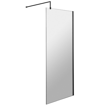 Nuie Matt Black Semi Frameless Wetroom Shower Screen with Support Bar - Reversible - Aluminium Profile