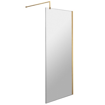 Nuie Brushed Brass Semi Frameless Wetroom Shower Screen with Support Bar - Reversible - Aluminium Profile