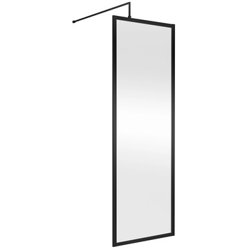 Nuie Matt Black Wetroom Shower Screens with Support Bar 1950mm High- Aluminium Outer Frame