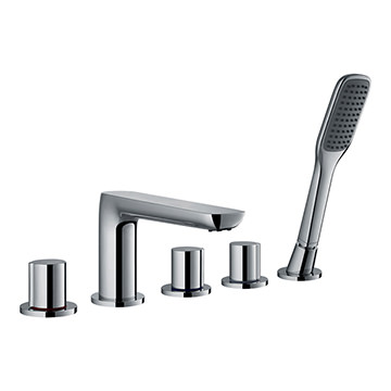 Flova Allore 5 Hole Chrome Bath Mixer Tap with Shower Handset and Diverter - Knob Handles