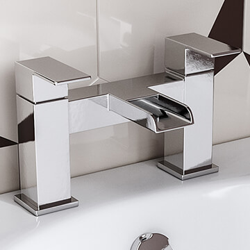 Joseph Miles Victoria Chrome Waterfall Bridge Bath Mixer Tap with Flat Handles - Deck Mounted