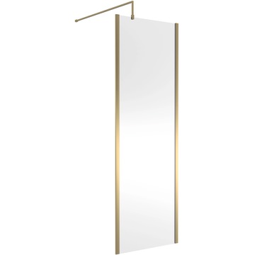 Nuie Semi-Frameless Brushed Brass Wetroom Shower Screens with Support Bar - 1950mm High