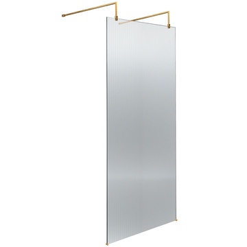 Nuie Frameless Fluted Brushed Brass Wetroom Shower Screen with Support Arms and Feet - Aluminium Frame