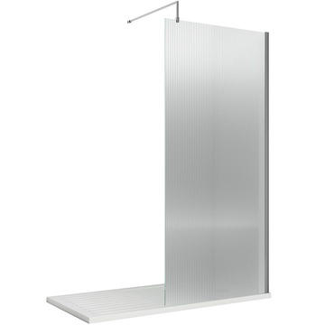 Nuie Fluted Glass Walk In Wetroom Shower Screen With Support Bar - NWFL1980
