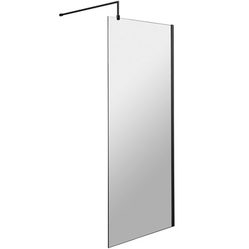 Hudson Reed Matt Black Frameless Walk-In Shower Screen with Support Bar - Reversible - 1950mm Height