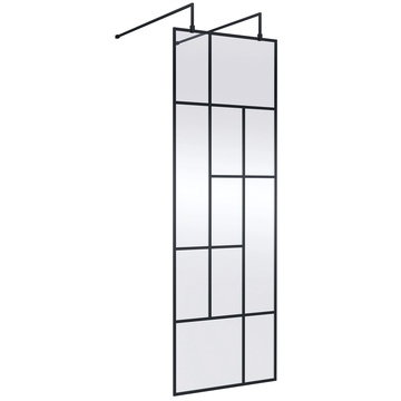 Nuie Abstract Black Grid Walk-In Wetroom Shower Screen with Support Bars - 1950mm High