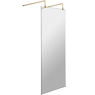 Nuie Brushed Brass Reversible Frameless Shower Screen with Stabilizing Bar - 1950mm High