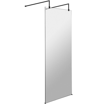 Nuie Matt Black Reversible Frameless Shower Screen with Stabilizing Bar - 1950mm High