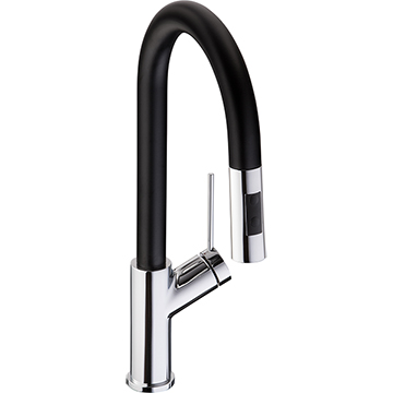 Abode Virtue Nero Chrome and Black Pull-Out Kitchen Mixer Tap with Swivel Spout