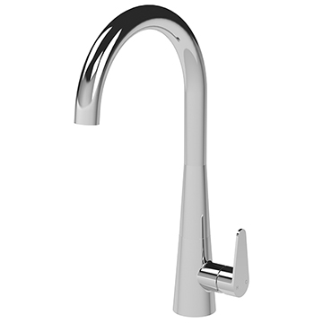 Nuie Samir Chrome Kitchen Sink Mixer Tap with Swan Neck Fixed Spout - Flat Handle