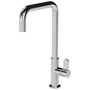 Nuie Kosi Chrome Round Kitchen Mixer Tap with U-Shaped Fixed Spout - Flat Handle