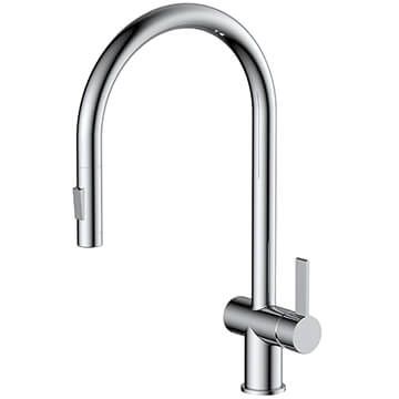 QS Basics VOX Chrome Pull-Out Kitchen Mixer Tap with Curved Spout - Flat Handle