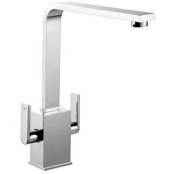 Rangemaster Quadrant L-Shaped Chrome Kitchen Mixer Tap with Swivel Spout - Flat Handle