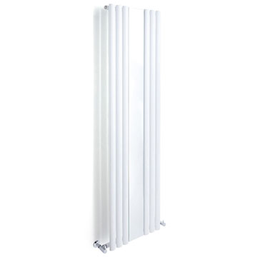 Aqua Bordeaux Vertical Tubular White Column Radiator with Mirror 500 x 1800mm - Mild Steel