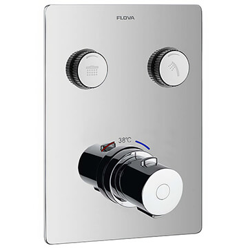 Flova Annecy Concealed Thermostatic Chrome Shower Valve - Square Trim - 2 or 3 Controls