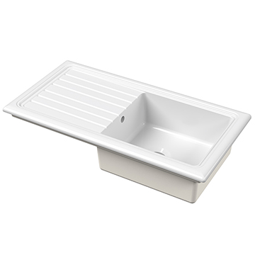 Nuie Traditional White Fireclay Ceramic Inset Kitchen Sink 1010 x 525mm with Ridged Drainer - One Bowl
