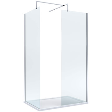 Nuie Frameless Walk-In Wetroom Rectangular Shower Enclosure with Support Bars and Tray