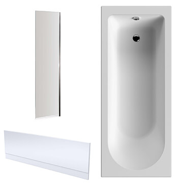 Nuie Eternalite Single Ended Bath with Fixed Half Screen and Panel - 1700mm Length