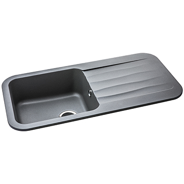 Abode Dune Grey Metallic Granite Inset Kitchen Sink with Drainer 1000 x 500mm - Single Bowl