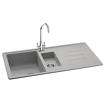 Carron Phoenix Debut-150 Stone Grey Granite Kitchen Sink 970 x 500mm - 1.5 Bowl