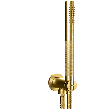 Crosswater Union Round Brushed Brass Shower Handset with Hose and Wall Outlet