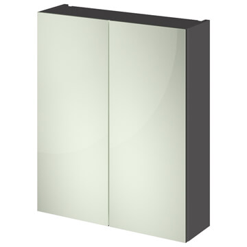 Hudson Reed Fusion 50-50 Wall Hung Gloss Grey Mirror Cabinet 600 x 715mm - Two Door