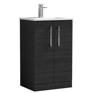 Nuie Arno Floorstanding Charcoal Black Vanity Unit with Basin and Handles - 2 Doors