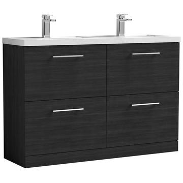 Nuie Arno Floorstanding Double Sink Black Woodgrain Vanity with His & Her Basin- 4 Drawers