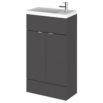 Hudson Reed Fusion Floorstanding Slimline Gloss Grey Vanity Unit with Basin - 505 x 904mm