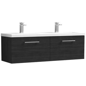 Nuie Arno Charcoal Black Double Wall Hung Vanity Unit with Twin Basin - 1200 x 377mm