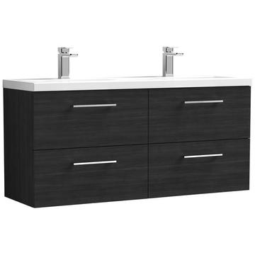 Nuie Arno Wall Hung Double Sink Charcoal Black Vanity Unit with Basins 1200 x 390mm