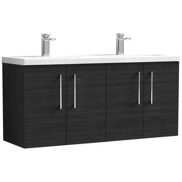 Nuie Arno Wall Hung Double Sink Charcoal Black Vanity Unit with His and Her Basin