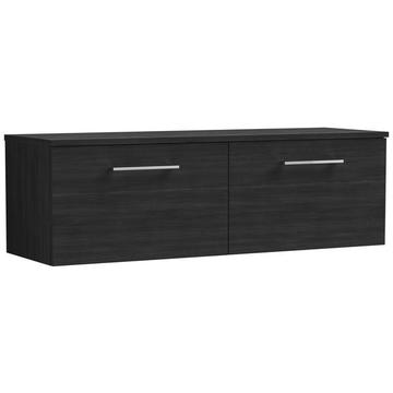 Nuie Arno Wall Hung Double Basin Charcoal Black Vanity Unit with Worktop - 1200 x 377mm