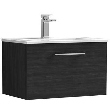 Nuie Arno Wall Hung Charcoal Black Vanity Unit with Basin and Handle - 1 Drawer