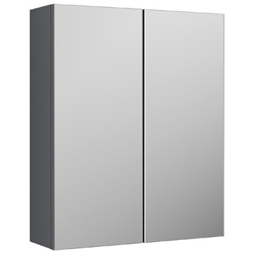 Nuie Arno Wall Hung Satin Grey Mirror Cabinet 600 x 715mm - Two Door