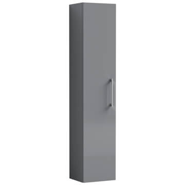 Nuie Arno Wall Hung Satin Grey Tall Bathroom Storage Cabinet 300 x 1433mm - Single Door