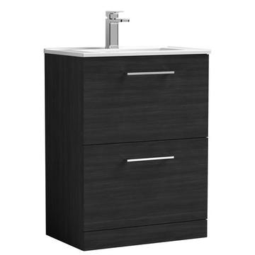 Nuie Arno Floorstanding Charcoal Black Vanity Unit with Basin and D-Shape Handles